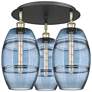 Ballston Vaz 19.75"W 3-Light Black Brass Flush Mount w/ Princess Blue