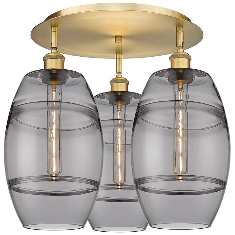 Image 1 Ballston Vaz 19.75"W 3-Light Brushed Brass Flush Mount w/ Light Smoke