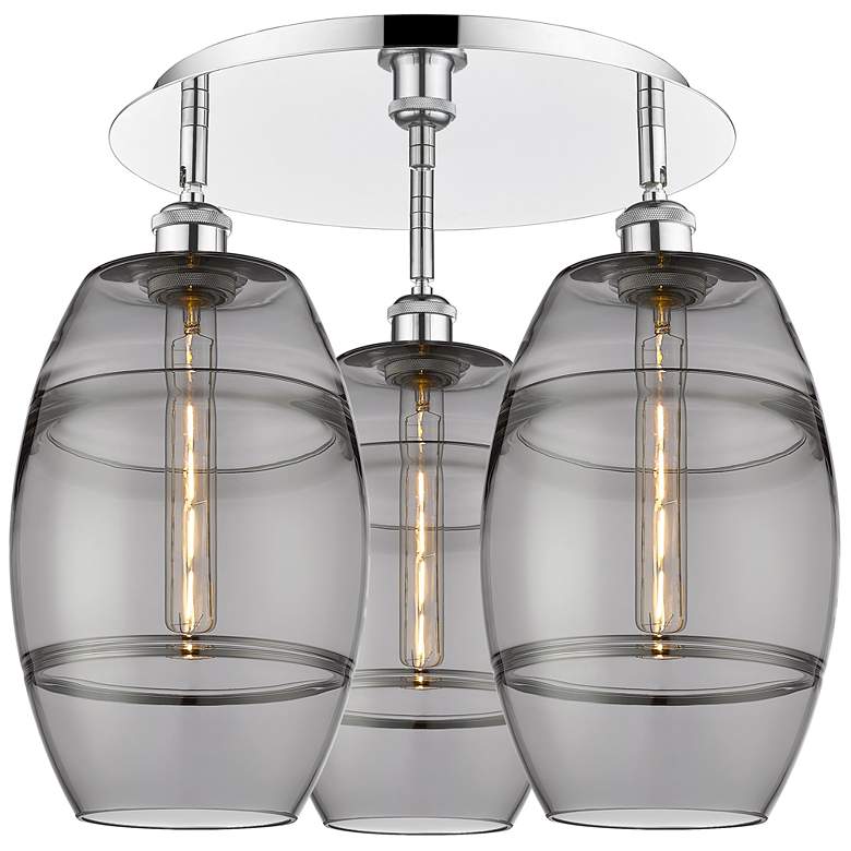 Image 1 Ballston Vaz 19.75"W 3-Light Chrome Flush Mount w/ Smoke Shade