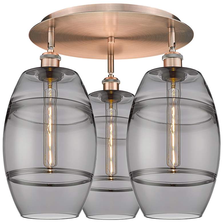 Image 1 Ballston Vaz 19.75"W 3-Light Copper Flush Mount w/ Light Smoke Shade