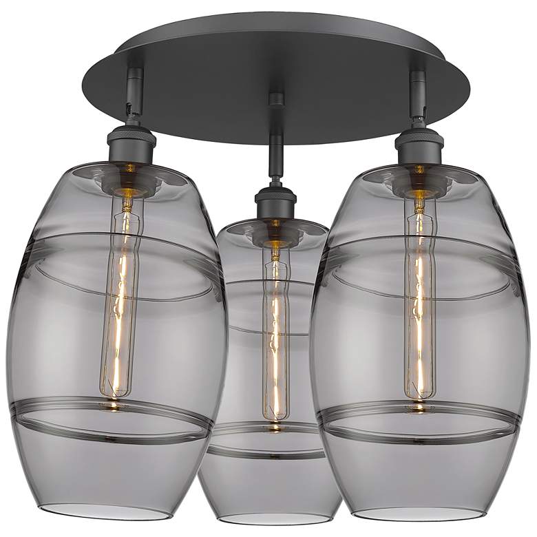 Image 1 Ballston Vaz 19.75"W 3-Light Matte Black Flush Mount w/ Light Smoke Sh