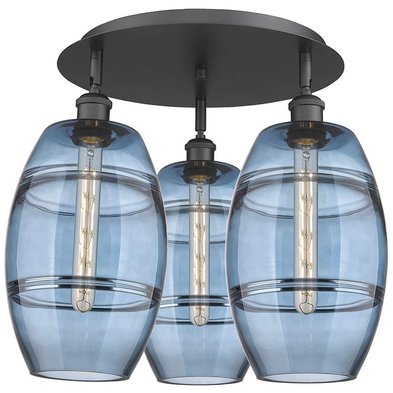 Image 1 Ballston Vaz 19.75"W 3-Light Matte Black Flush Mount w/ Princess Blue