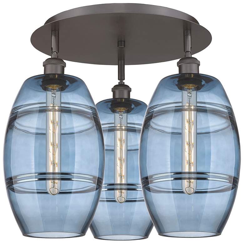 Image 1 Ballston Vaz 19.75"W 3-Light Oil Rubbed Bronze Flush Mount w/ Blue Sha