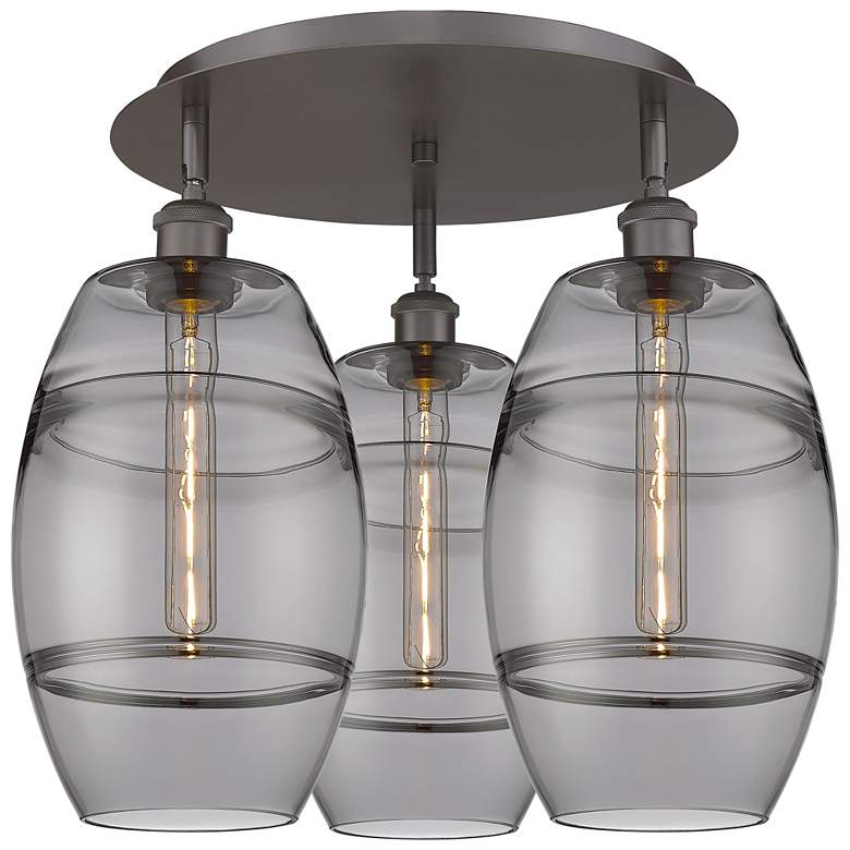 Image 1 Ballston Vaz 19.75"W 3-Light Oiled Bronze Flush Mount w/ Light Smoke S