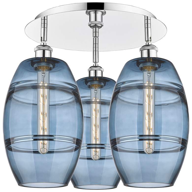 Image 1 Ballston Vaz 19.75"W 3-Light Polished Chrome Flush Mount w/ Blue Shade