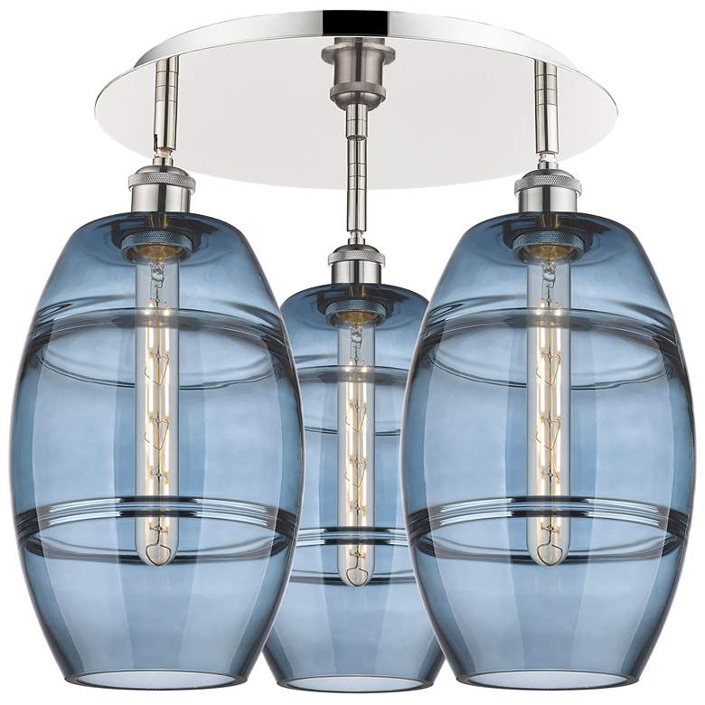 Image 1 Ballston Vaz 19.75"W 3-Light Polished Nickel Flush Mount w/ Blue Shade