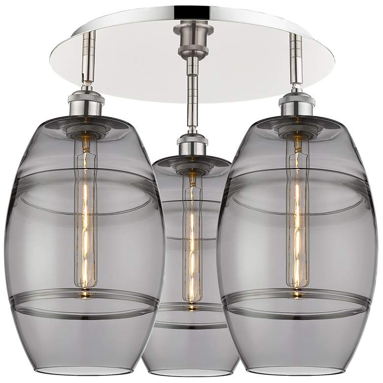 Image 1 Ballston Vaz 19.75"W 3-Light Polished Nickel Flush Mount w/ Smoke Shad
