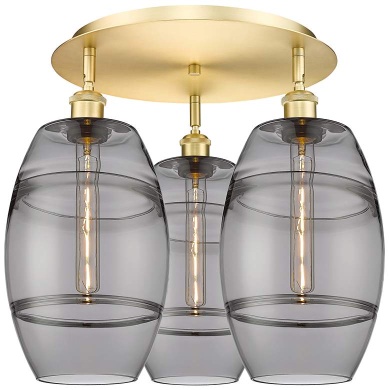 Image 1 Ballston Vaz 19.75"W 3-Light Satin Gold Flush Mount w/ Light Smoke Sha