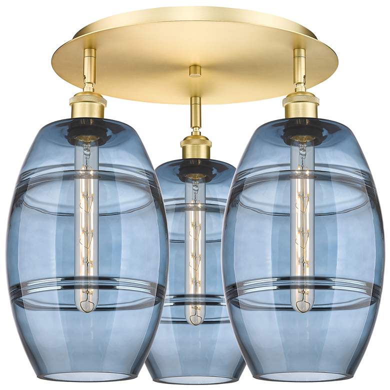 Image 1 Ballston Vaz 19.75"W 3-Light Satin Gold Flush Mount w/ Princess Blue S