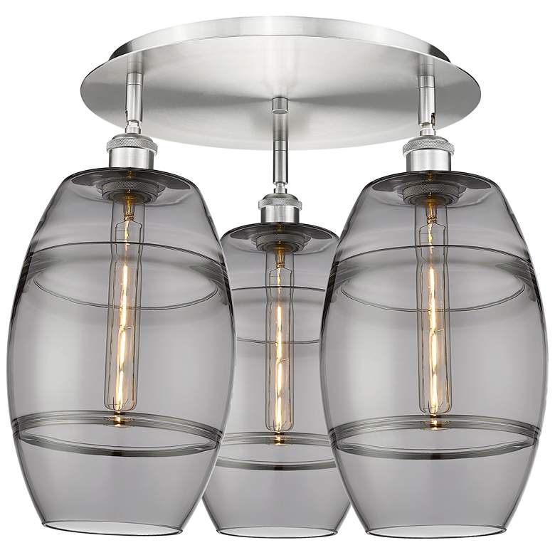 Image 1 Ballston Vaz 19.75"W 3-Light Satin Nickel Flush Mount w/ Light Smoke S