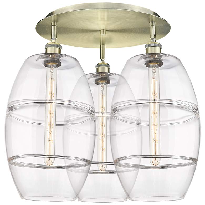 Image 1 Ballston Vaz 21.75" Wide 3-Light Antique Brass Flush Mount With Clear