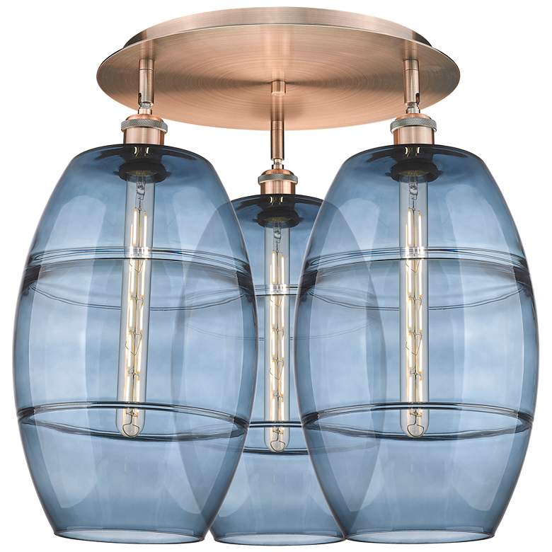 Image 1 Ballston Vaz 21.75" Wide 3-Light Antique Copper Flush Mount w/ Clear S