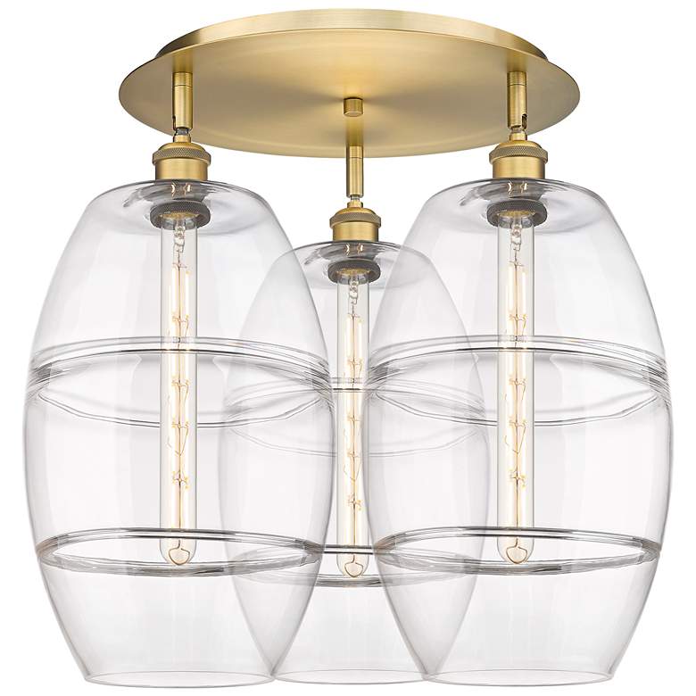 Image 1 Ballston Vaz 21.75" Wide 3-Light Brushed Brass Flush Mount With Clear