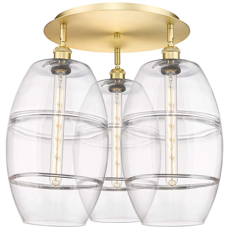 Image 1 Ballston Vaz 21.75" Wide 3-Light Satin Gold Flush Mount With Clear Sha