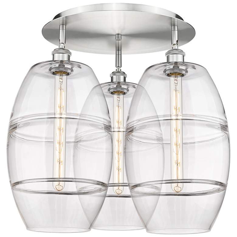 Image 1 Ballston Vaz 21.75" Wide 3-Light Satin Nickel Flush Mount With Clear S