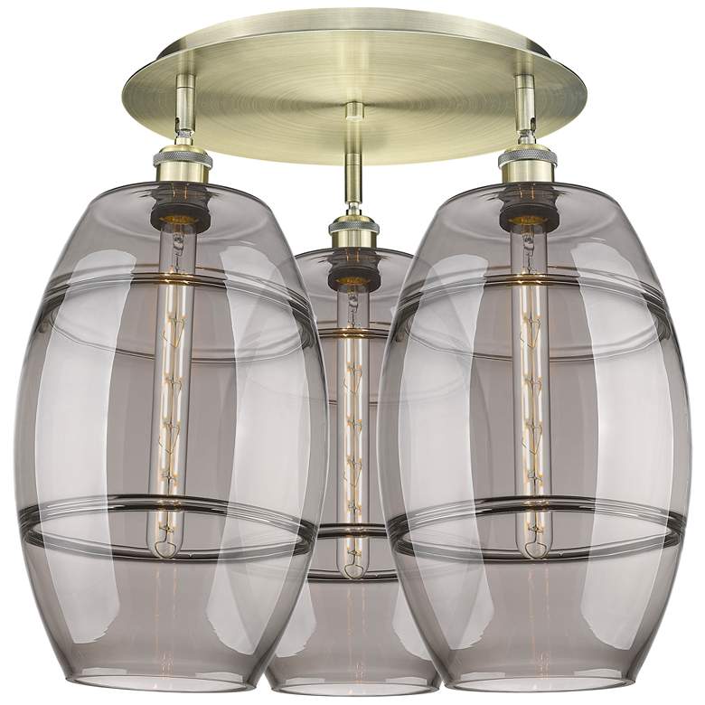 Image 1 Ballston Vaz 21.75"W 3-Light Antique Brass Flush Mount w/ Light Smoke