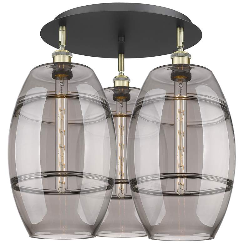 Image 1 Ballston Vaz 21.75"W 3-Light Black Brass Flush Mount w/ Light Smoke Sh
