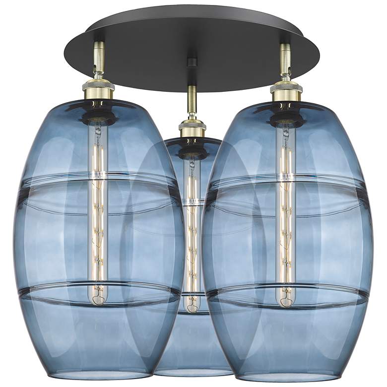 Image 1 Ballston Vaz 21.75"W 3-Light Black Brass Flush Mount w/ Princess Blue