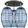 Ballston Vaz 21.75"W 3-Light Black Brass Flush Mount w/ Princess Blue