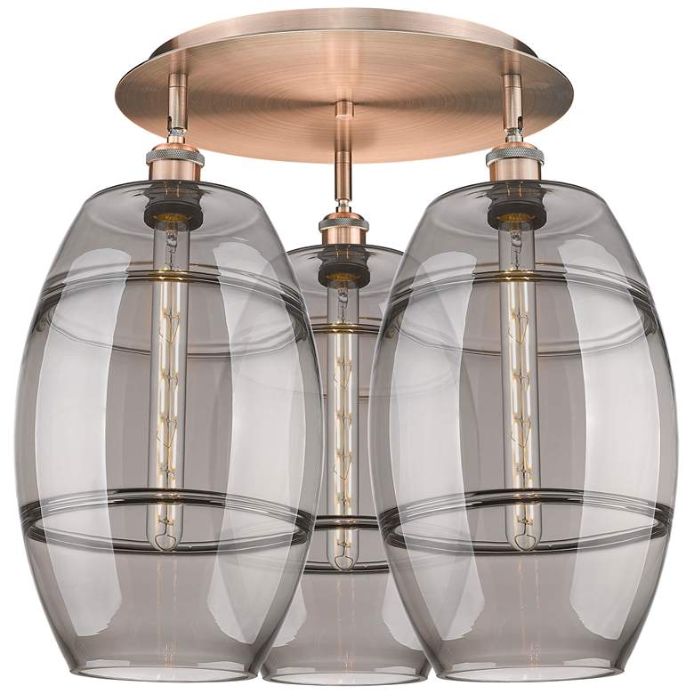 Image 1 Ballston Vaz 21.75"W 3-Light Copper Flush Mount w/ Light Smoke Shade