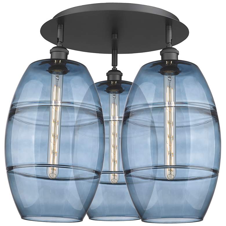 Image 1 Ballston Vaz 21.75"W 3-Light Matte Black Flush Mount w/ Princess Blue