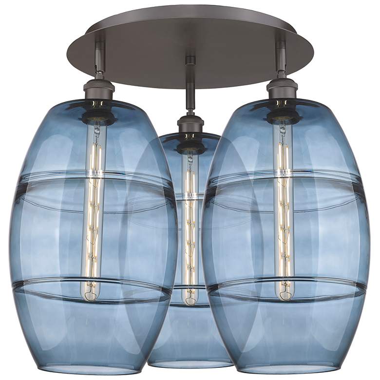Image 1 Ballston Vaz 21.75"W 3-Light Oil Rubbed Bronze Flush Mount w/ Blue Sha