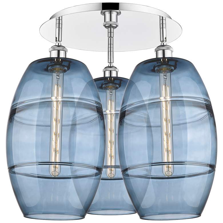 Image 1 Ballston Vaz 21.75"W 3-Light Polished Chrome Flush Mount w/ Blue Shade