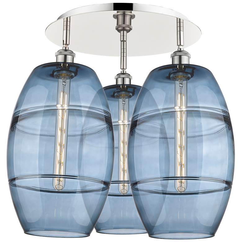 Image 1 Ballston Vaz 21.75"W 3-Light Polished Nickel Flush Mount w/ Blue Shade