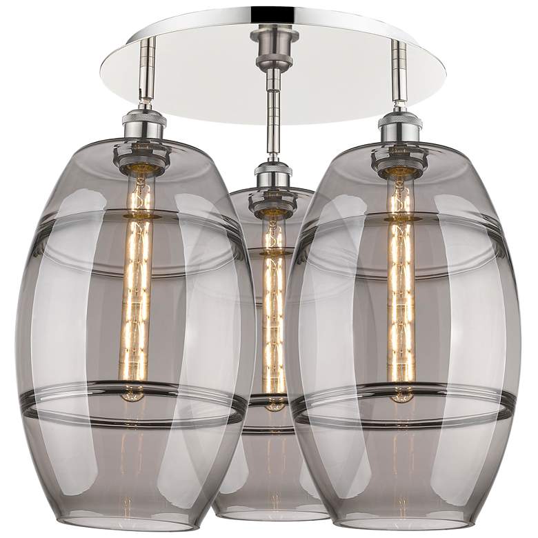 Image 1 Ballston Vaz 21.75"W 3-Light Polished Nickel Flush Mount w/ Smoke Shad