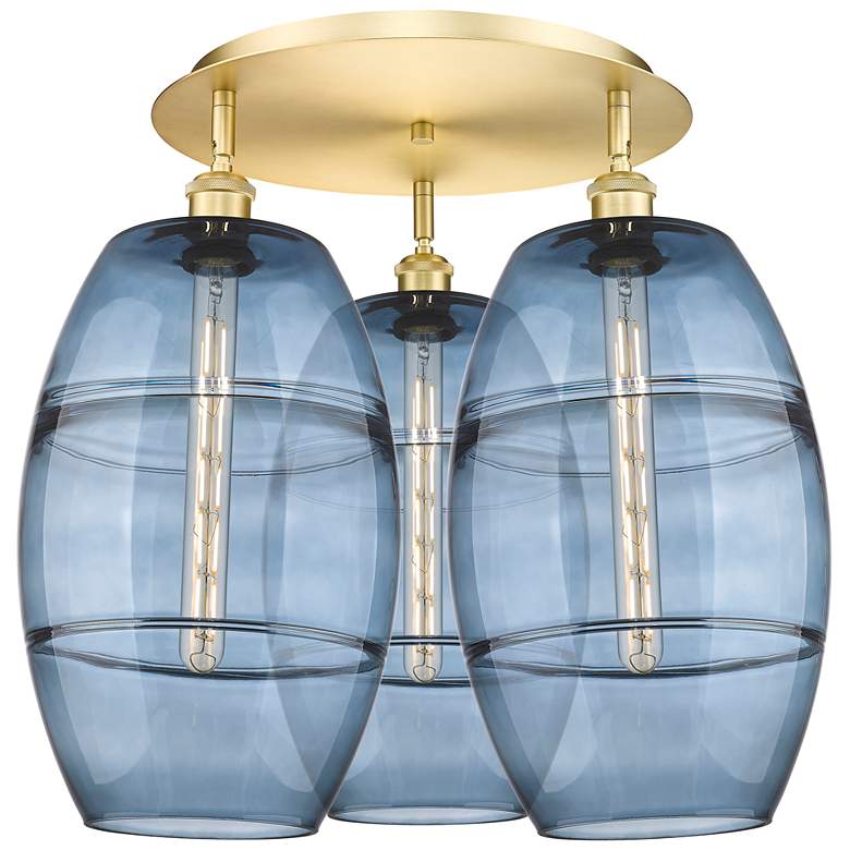 Image 1 Ballston Vaz 21.75"W 3-Light Satin Gold Flush Mount w/ Princess Blue S