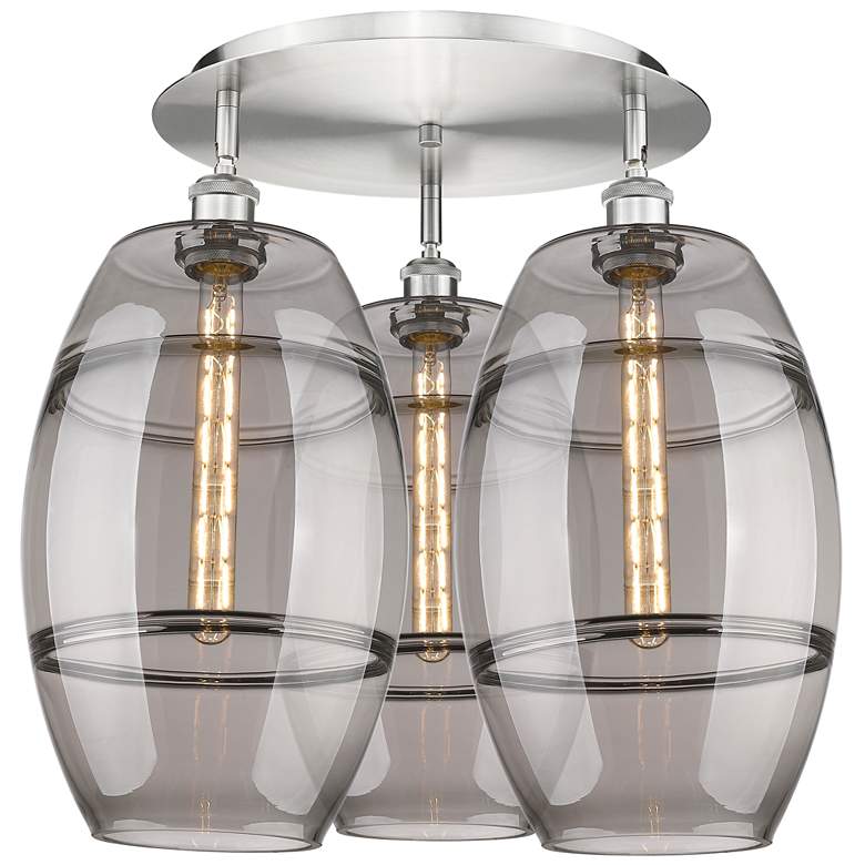 Image 1 Ballston Vaz 21.75"W 3-Light Satin Nickel Flush Mount w/ Light Smoke S