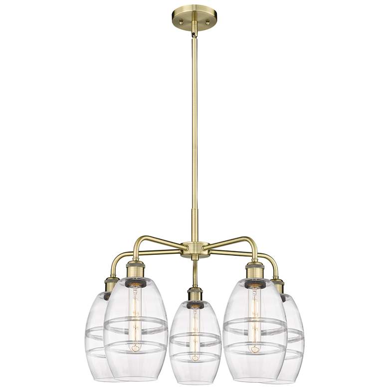 Image 1 Ballston Vaz 23.88"W 5-Light Antique Brass Stem Chandelier w/ Clear Sh