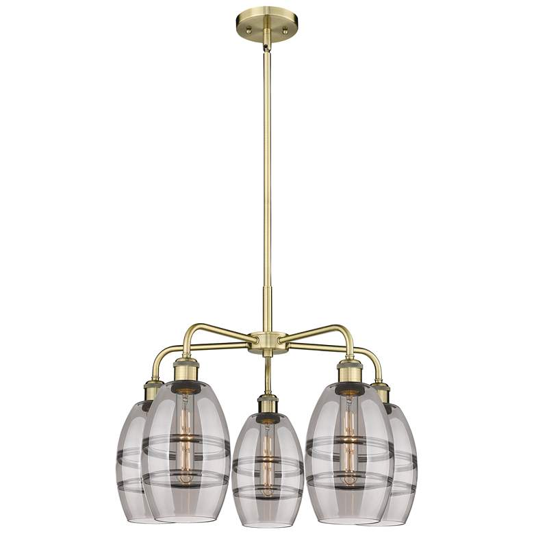 Image 1 Ballston Vaz 23.88"W 5-Light Antique Brass Stem Chandelier w/ Smoke Sh