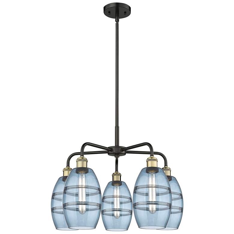 Image 1 Ballston Vaz 23.88"W 5-Light Black Brass Stem Chandelier w/ Blue Shade