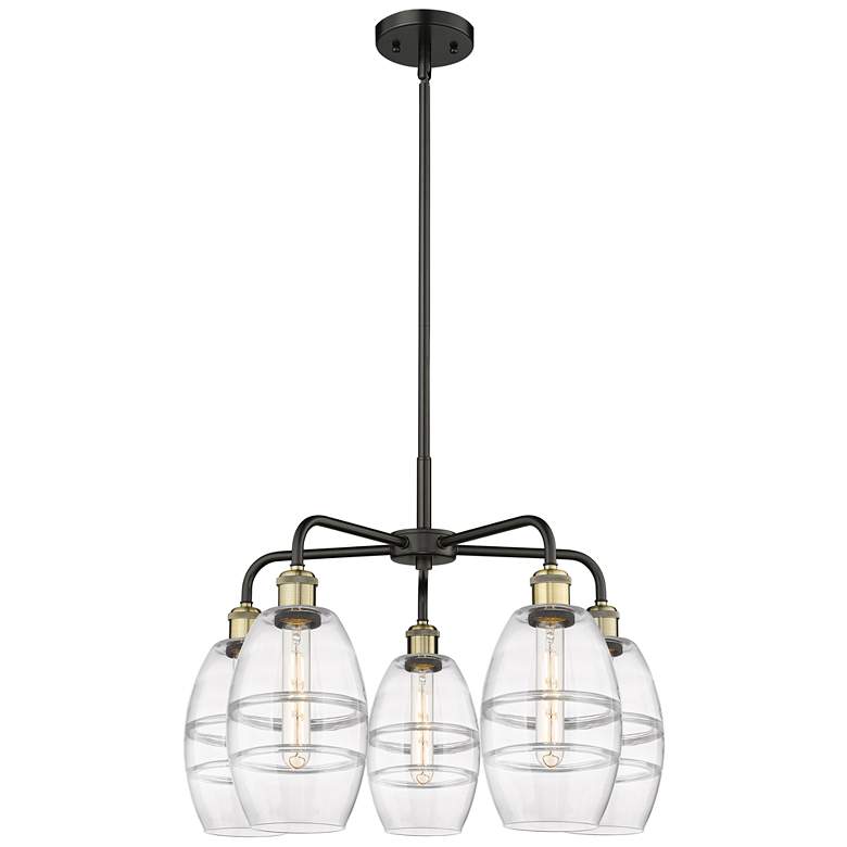 Image 1 Ballston Vaz 23.88"W 5-Light Black Brass Stem Chandelier w/ Clear Shad