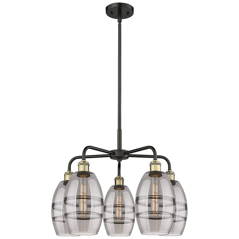 Image 1 Ballston Vaz 23.88"W 5-Light Black Brass Stem Chandelier w/ Smoke Shad