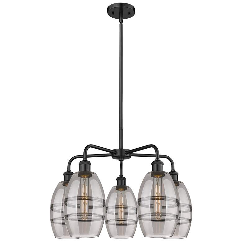 Image 1 Ballston Vaz 23.88"W 5-Light Black Stem Chandelier w/ Smoke Shade