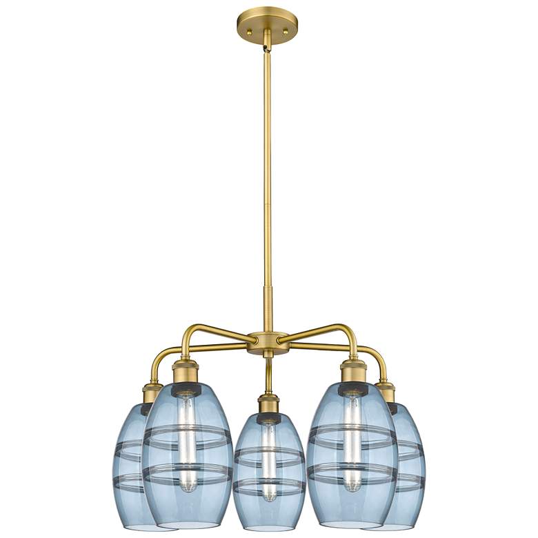 Image 1 Ballston Vaz 23.88"W 5-Light Brushed Brass Stem Chandelier w/ Blue Sha