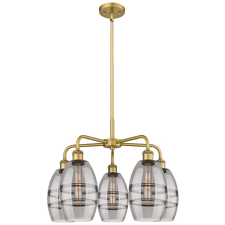 Image 1 Ballston Vaz 23.88"W 5-Light Brushed Brass Stem Chandelier w/ Smoke Sh