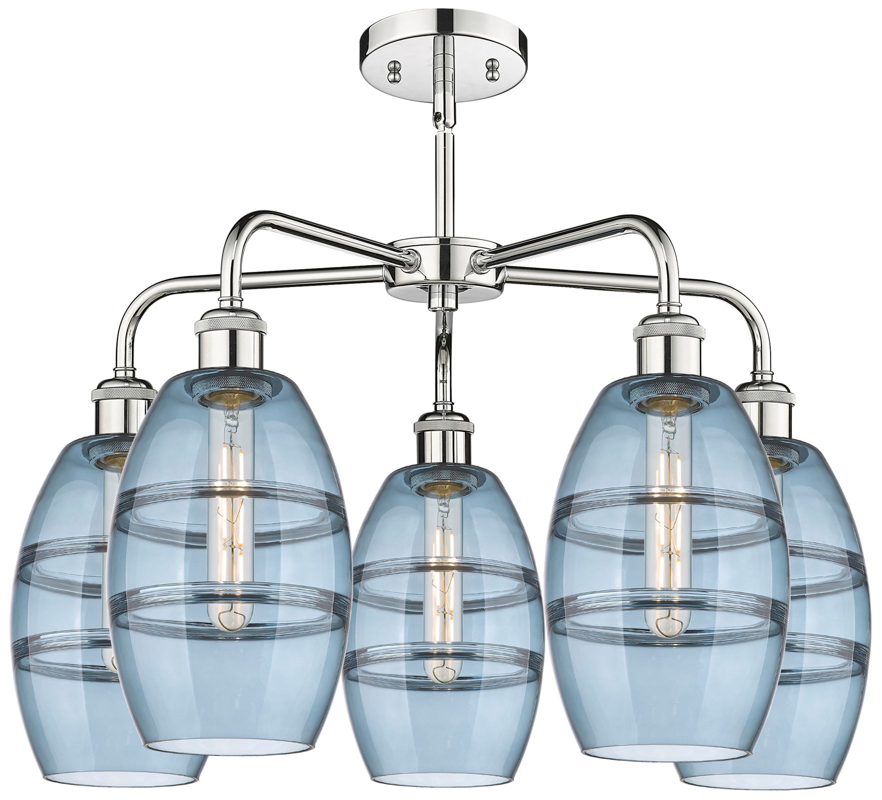 Image 2 Ballston Vaz 23.88"W 5-Light Chrome Stem Chandelier w/ Blue Shade more views