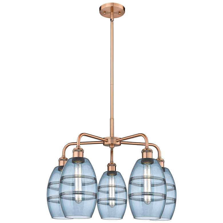 Image 1 Ballston Vaz 23.88"W 5-Light Copper Stem Chandelier w/ Blue Shade