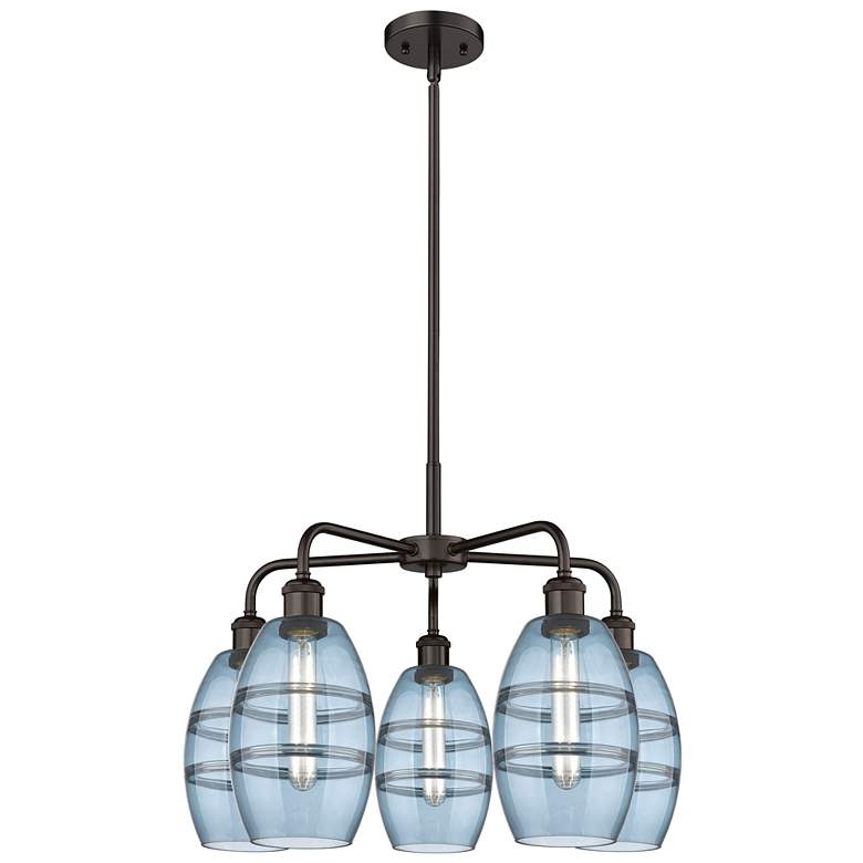 Image 1 Ballston Vaz 23.88"W 5-Light Oiled Bronze Stem Chandelier w/ Blue Shad