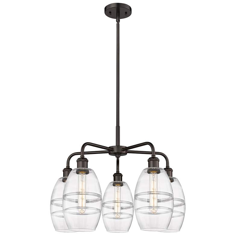 Image 1 Ballston Vaz 23.88"W 5-Light Oiled Bronze Stem Chandelier w/ Clear Sha
