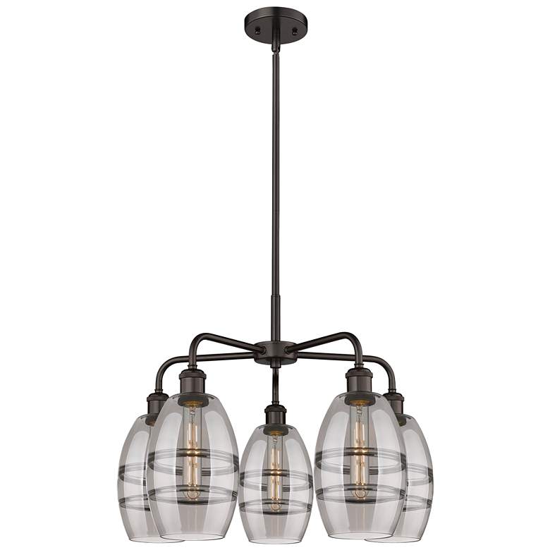 Image 1 Ballston Vaz 23.88"W 5-Light Oiled Bronze Stem Chandelier w/ Smoke Sha