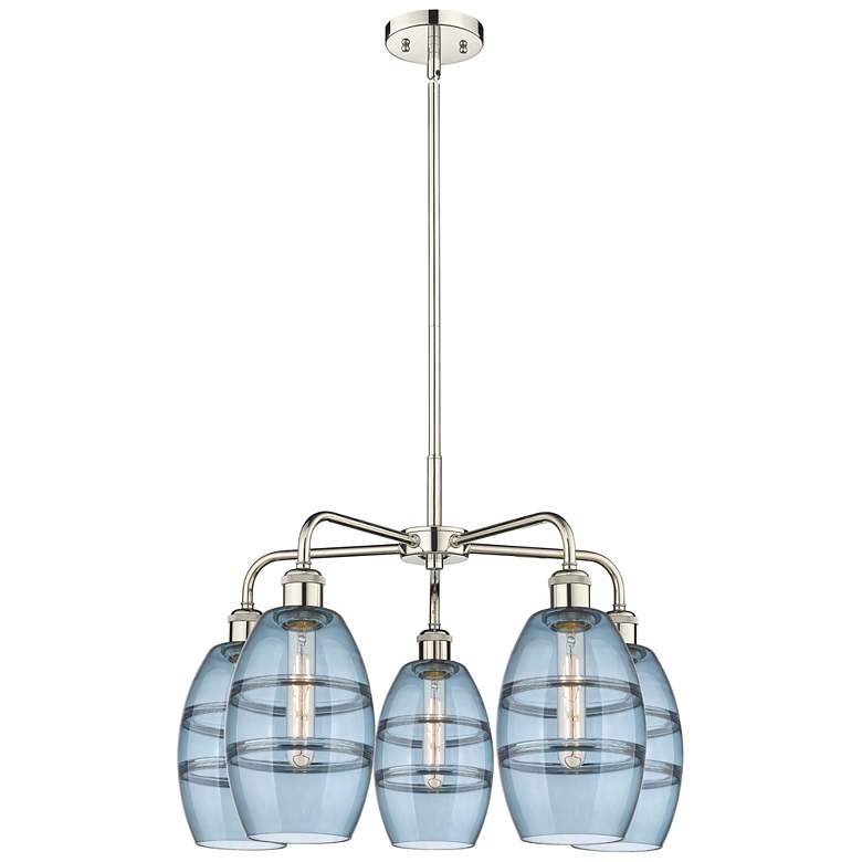 Image 1 Ballston Vaz 23.88"W 5-Light Polished Nickel Stem Chandelier w/ Blue S