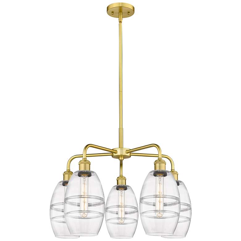 Image 1 Ballston Vaz 23.88"W 5-Light Satin Gold Stem Chandelier w/ Clear Shade