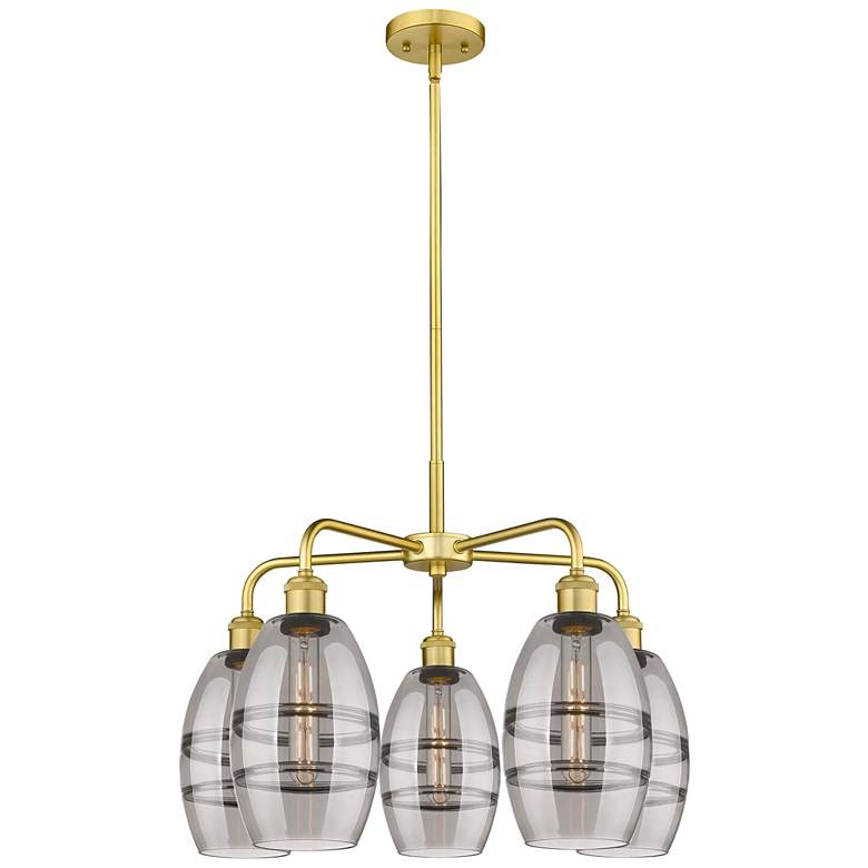 Image 1 Ballston Vaz 23.88"W 5-Light Satin Gold Stem Chandelier w/ Smoke Shade