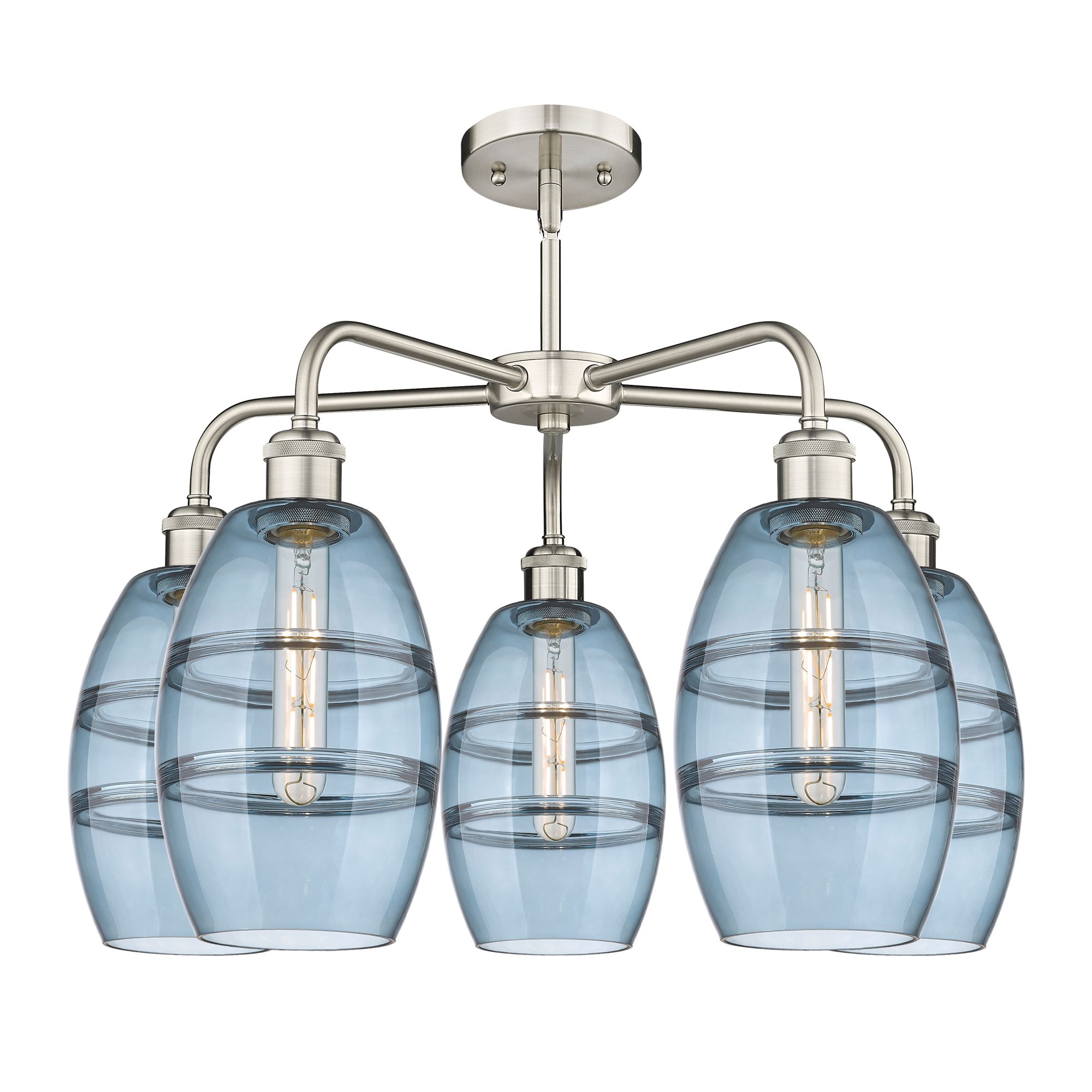 Image 2 Ballston Vaz 23.88"W 5-Light Satin Nickel Stem Chandelier w/ Blue Shad more views