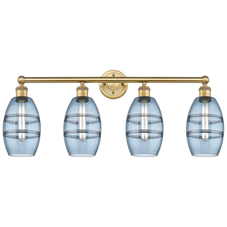 Image 1 Ballston Vaz 23.88"W 5-Light Satin Nickel Stem Chandelier w/ Blue Shad
