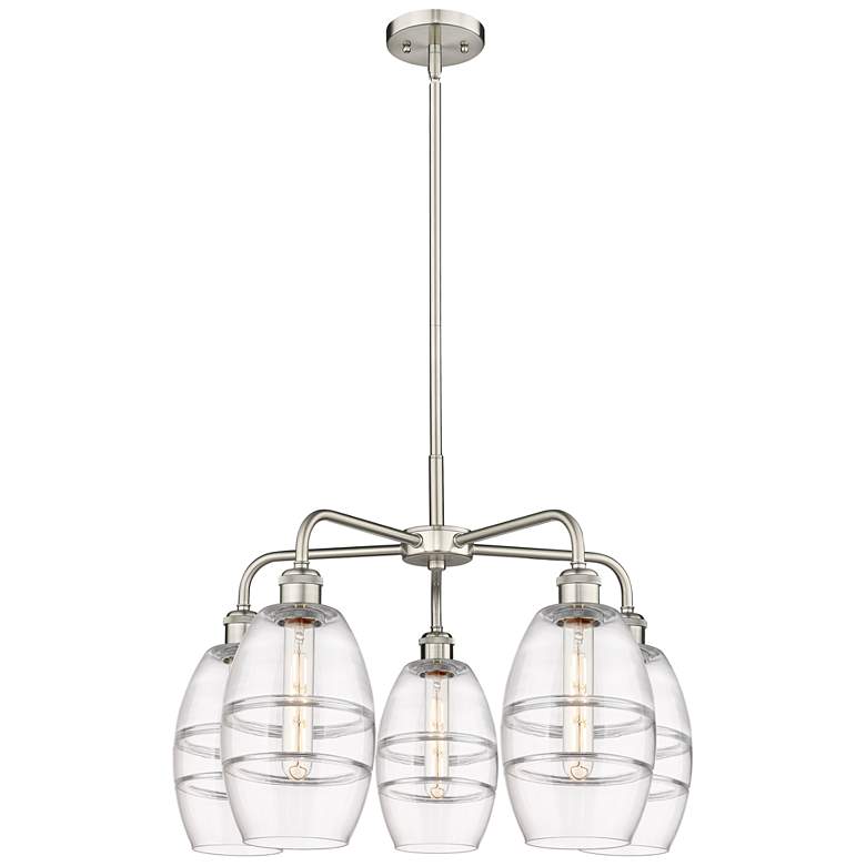 Image 1 Ballston Vaz 23.88"W 5-Light Satin Nickel Stem Chandelier w/ Clear Sha